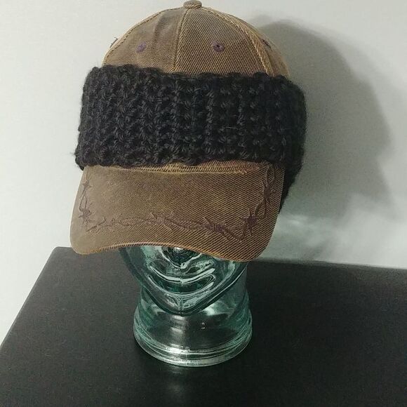 Just in! Handmade Crocheted Contoured Unisex Headband/Earwarmer Black - Picture 2 of 5
